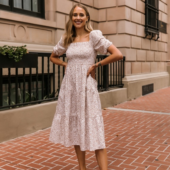 Amazon The Drop Dresses & Skirts - NWT Fashion Jackson x Amazon The Drop White Prairie Dot Midi Tiered Dress